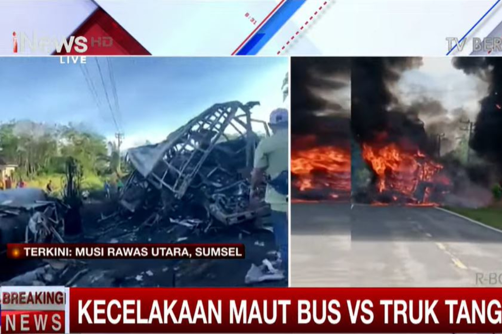 Ngeri! 16 Korban Kecelakaan Bus vs Truk Tangki di Muratara Tewas Terbakar
