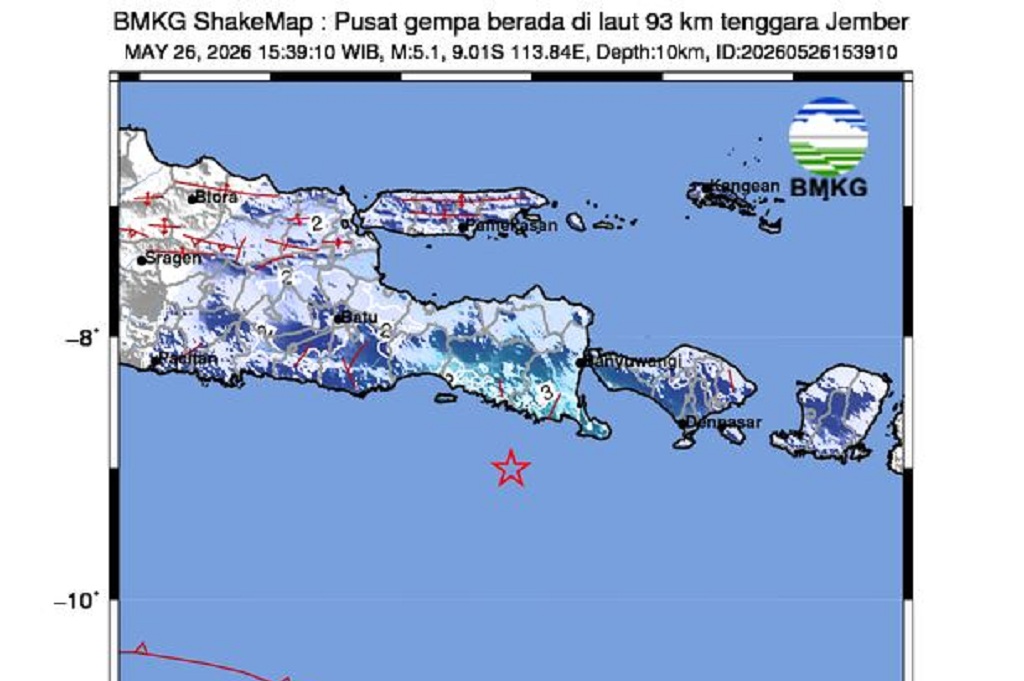 Gempa M5,1 Guncang Jember, Getaran Terasa di Malang hingga Denpasar