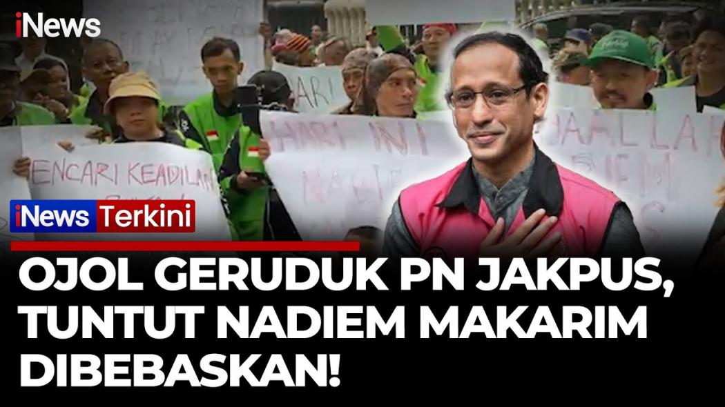 Ojol Gelar Aksi Damai di PN Jakpus, Doakan Nadiem Makarim Divonis Bebas