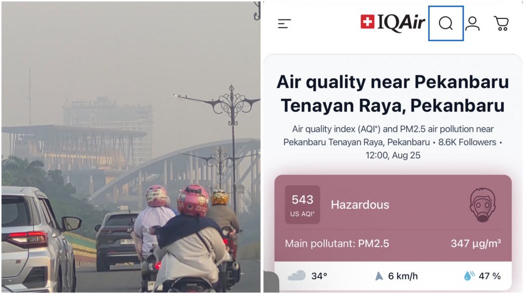 Gawat! Kualitas Udara Tenayan Raya Pekanbaru Masuk Kategori Berbahaya akibat Karhutla