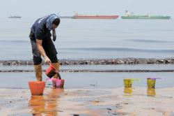 Pesisir Pantai Balikpapan Tercemar Tumpahan Minyak