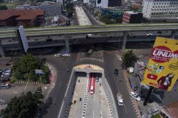 Pemandangan dari Udara Uji Coba Underpass Mampang, Lalu Lintas Lancar