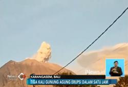 Gunung Agung Kembali Erupsi 3 Kali dalam 1 Jam