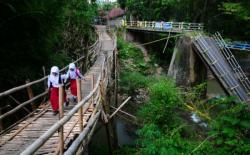 Akses Putus, Warga Padang Pariaman Bangun Jembatan Darurat dari Bambu