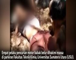 Dipergoki Mahasiswa, 4 Pelaku Curanmor di USU Medan Dihajar Massa