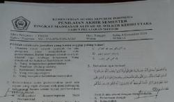 Beredar Soal Ujian Semester Madrasah Aliah di Kediri Memuat Khilafah