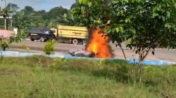Tangki Bocor Usai Isi Bensin, Sepeda Motor Terbakar di SPBU