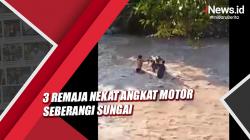 Video 3 Remaja Nekat Angkat Motor Seberangi Sungai Pascabanjir Bandang di Luwu