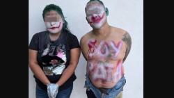 Aksi Main Hakim Sendiri yang Tak Biasa, 2 Penjahat Diikat di Tiang dan Muka Dilukis seperti Joker