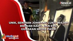 Unik, Seniman Jombang Lukis Wajah Ridwan Kamil dan Eril Gunakan Media Pasir