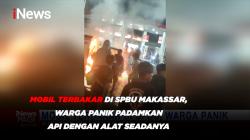 Mobil Terbakar di SPBU Makassar, Warga Panik Padamkan Api dengan Alat Seadanya