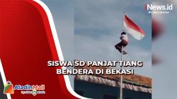 Demi Berkibarnya Merah Putih, Siswa SD Panjat Tiang Bendera di Bekasi