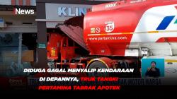 Diduga Gagal Menyalip Kendaraan di Depannya, Truk Tangki Pertamina Tabrak Apotek