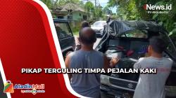 Pikap Bermuatan Penumpang di Karangasem Oleng hingga Terguling Timpa Pejalan Kaki