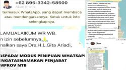 Waspada, Nama Sekda NTB Dicatut Penipuan Bansos via WhatsApp<