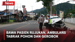 Sopir Ngantuk Ambulans Tabrak Pohon dan Gerobok di Bukittinggi, 2 Orang Tewas
