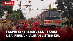 Teknisi Bersorak sambil Lempar Helm usai Berhasil Perbaiki Aliran Listrik KRL Rangkasbitung-Kebayoran Lama