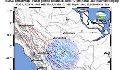 Gempa Terkini M4,3 Guncang Kuansing Riau, Terasa Kuat di Solok Skala III-IV MMI