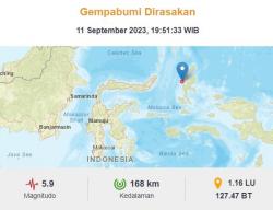 Gempa Terkini M 5,9 Pusat di Darat Guncang Jailolo, 5 Daerah Rasakan Getaran Kuat