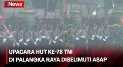 Diselimuti Kabut Asap, Seluruh Peserta Upacara HUT ke-78 TNI di Palangka Raya Gunakan Masker