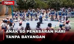 Penasaran Hari Tanpa Bayangan di Sidoarjo, Ratusan Siswa SD Berjemur 