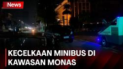 Pengemudi Diduga Mabuk, Minibus Tersangkut di Kolam Air Mancur Kawasan Monas 