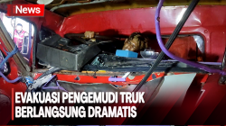 Diduga Rem Blong, Kecelakaan Beruntun 2 Truk dan Motor di Mojokerto Sopir Terjepit 