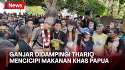 Ganjar Pranowo Mencicipi Sagu Sep Didampingi Thariq Halilintar dan Masyarakat Merauke<