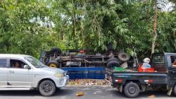 Truk Bermuatan Kayu Terguling di Jalan Raya Denpasar, Evakuasi Kerahkan Alat Berat