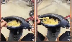 Viral Pemotor Copot Speedometer Jadi Tempat Mi Instan, Netizen: Definisi Makan di Jalan