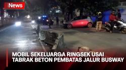 Tabrak Beton Pembatas Jalur Busway di Jaksel, Mobil yang Ditumpangi Sekeluarga Ringsek Parah