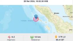 Gempa M6,2 Guncang Sinabang Simeulue Aceh, Kedalaman 12 Km