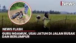 Viral! Guru Menangis Histeris Jatuh ke Lumpur, Jalan Rusak di Pandeglang Jadi Sorotan
