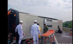 Kecelakaan Maut Bus Terguling di Tol Kapal Betung OKI, 1 Tewas 9 Luka