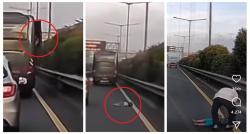 Ngeri! Bocah Terjatuh dari Dalam Bus saat Melaju Kencang di Tol, Pengendara di Belakang Shock
