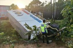 Kecelakaan Maut Truk Boks Masuk Parit di Mesuji Lampung, Sopir Tewas Terjepit<