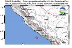 Gempa Terkini M 3,7 di Kaur Bengkulu Kedalaman 25 Km<