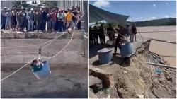 Viral Video Korban Banjir Aceh Sebrangi Sungai Pakai Ember Gantung, Menantang Maut!