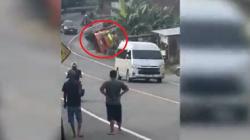 Truk Beras Tak Kuat Menanjak di Pinrang, Meluncur Mundur hingga Terbalik Timpa Rumah Warga<
