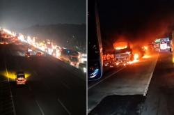 Bus Pariwisata Terbakar di Tol Jakarta-Cikampek, Picu Kemacetan Panjang