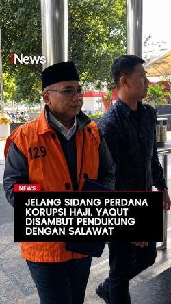 Momen Yaqut Disambut Pendukung dengan Selawat jelang Sidang Perdana Korupsi Kuota Haji