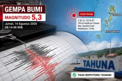 BMKG: Gempa Besar Magnitudo 5,3 di Tahuna Sulut Tidak Berpotensi Tsunami