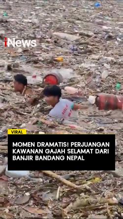 Viral! Aksi Nekat Warga Terobos Banjir di Nepal Berebut Tabung Gas