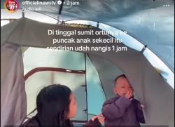 Viral Balita Menangis Sendirian Ditinggal Orang Tua ke Puncak Gunung Prau