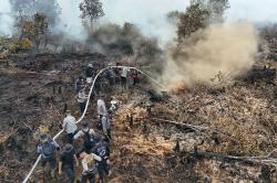Personel Satgas Aman Nusa II Polda Kalteng Berjibaku Padamkan Karhutla di Tengah Cuaca Panas Ekstrem