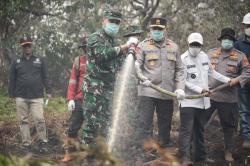 Kapolda Riau dan Pangdam Pimpin Padamkan Karhutla Api di Pelalawan