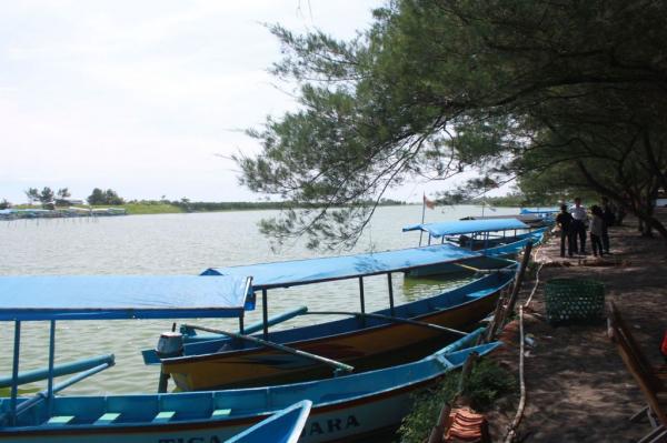 Laguna Glagah Wisatawan di Pantai Glagah bisa menikmati keindahan laguna dengan naik perahu wisata. (foto: iNews.id/Kuntadi)