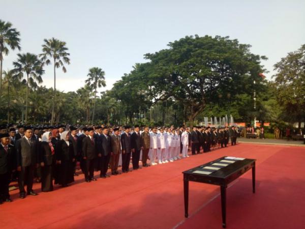 Gubernur DKI Jakarta Anies Rasyid Baswedan melantik 1.125 pejabat di lingkungan pemprov DKI Jakarta yang meliputi aselon II, III dan IV, Senin (25/2/2019). (Foto: iNews.id/Wildan Catra Mulia)