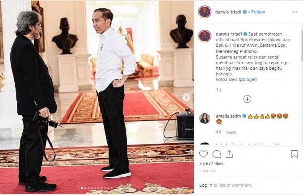 Tangkapan layar unggahan fotografer Daris Triadi saat sesi foto resmi Presiden dan Wakil presiden 2019-2024, Joko Widodo dan KH Ma'ruf Amin. (Foto: Instagram Darwis Triadi)