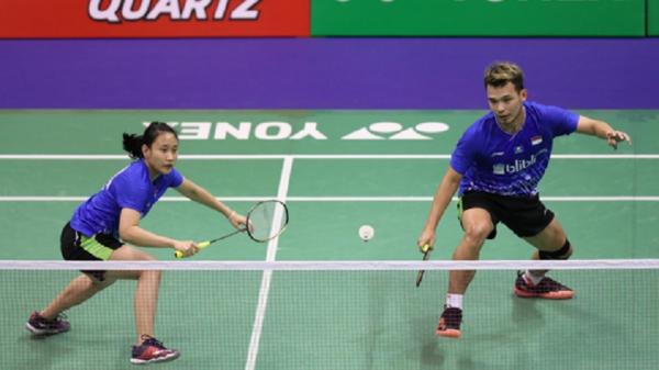 Ganda campuran Indonesia Ribov Rivaldy (kanan) dan Pitha Haningtyas Mentari (kiri). (Foto: PBSI)